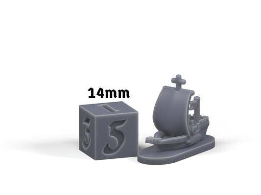 Medieval Cog scale comparison with 14mm die