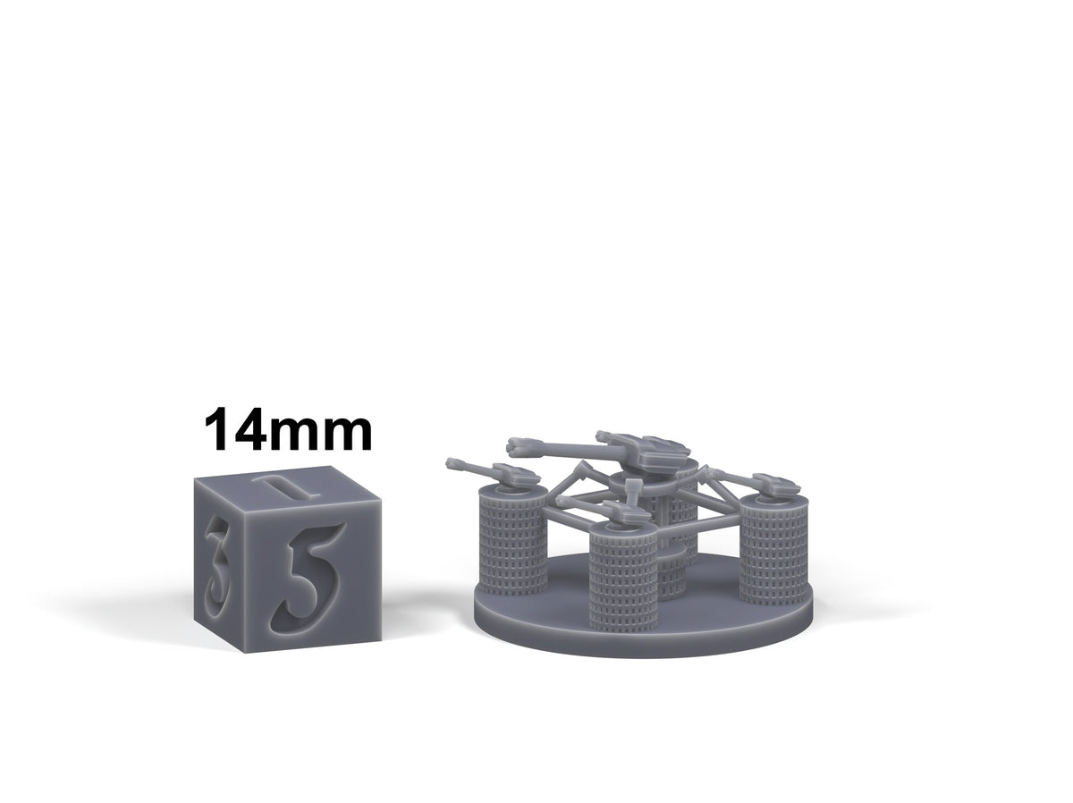 Liberty Defense Perimeter Tower scale comparison with 14mm die