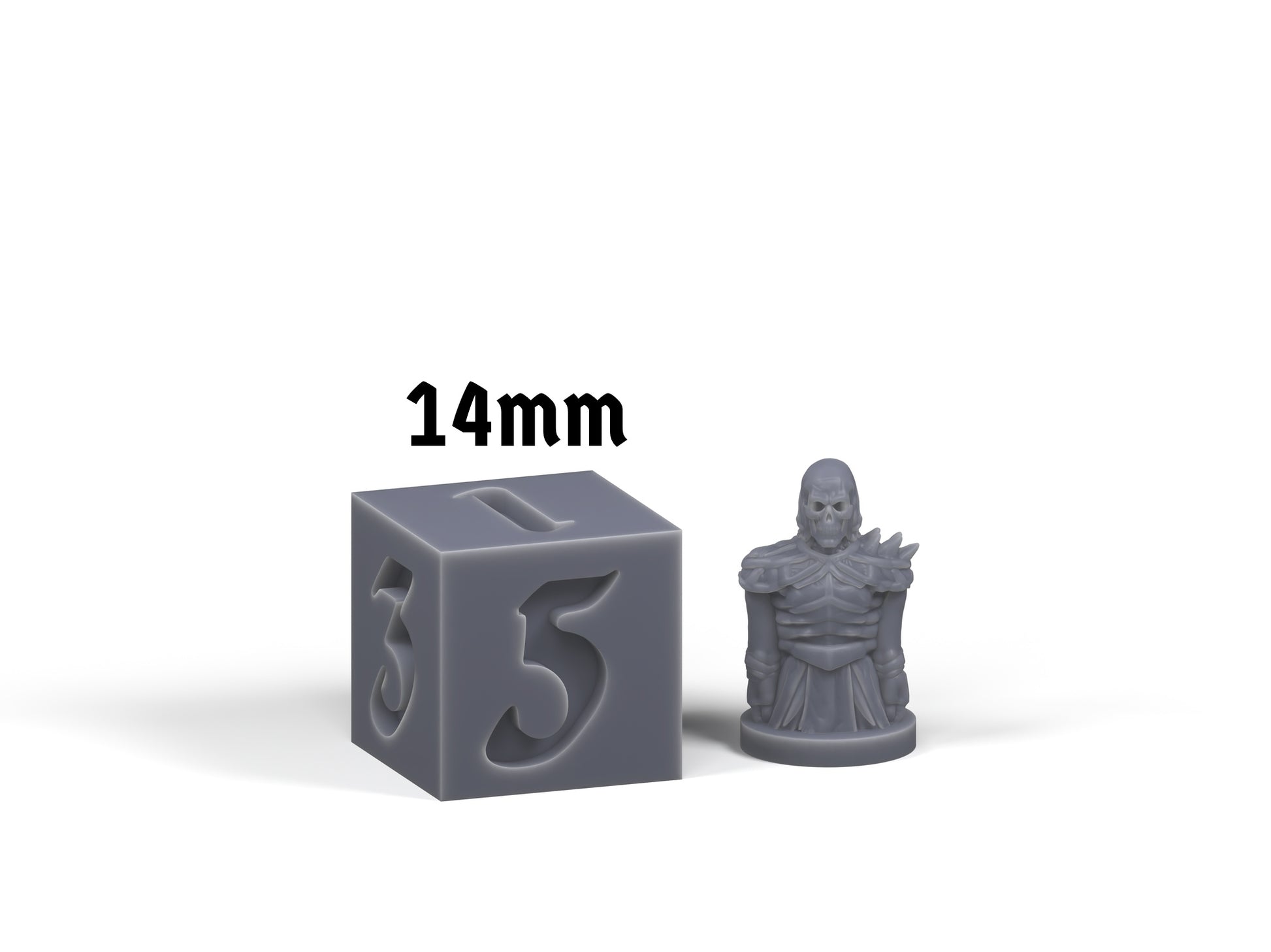 White Walker Pawn scale comparison with 14mm die