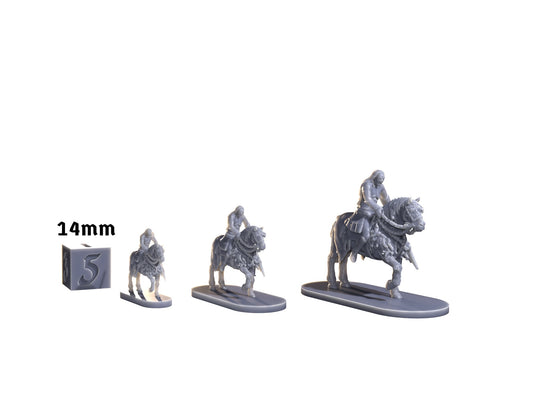 White Walker Cavalry scale comparison with 14mm die and available sizes