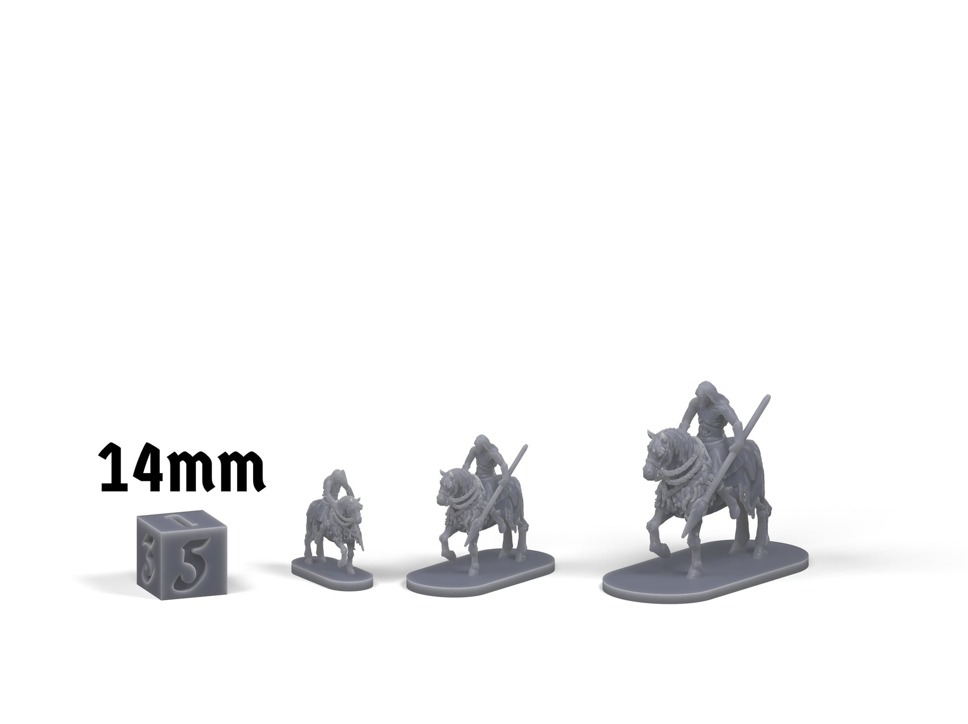 White Walker Cavalry scale comparison with 14mm die and available sizes