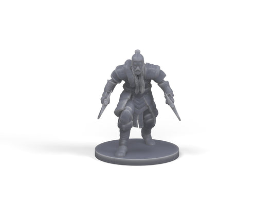 Human Barbarian twin-blade miniature on a white background.
