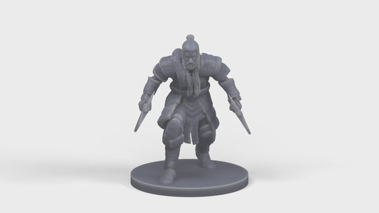 Rotating view of the Human Barbarian twin-blade miniature.