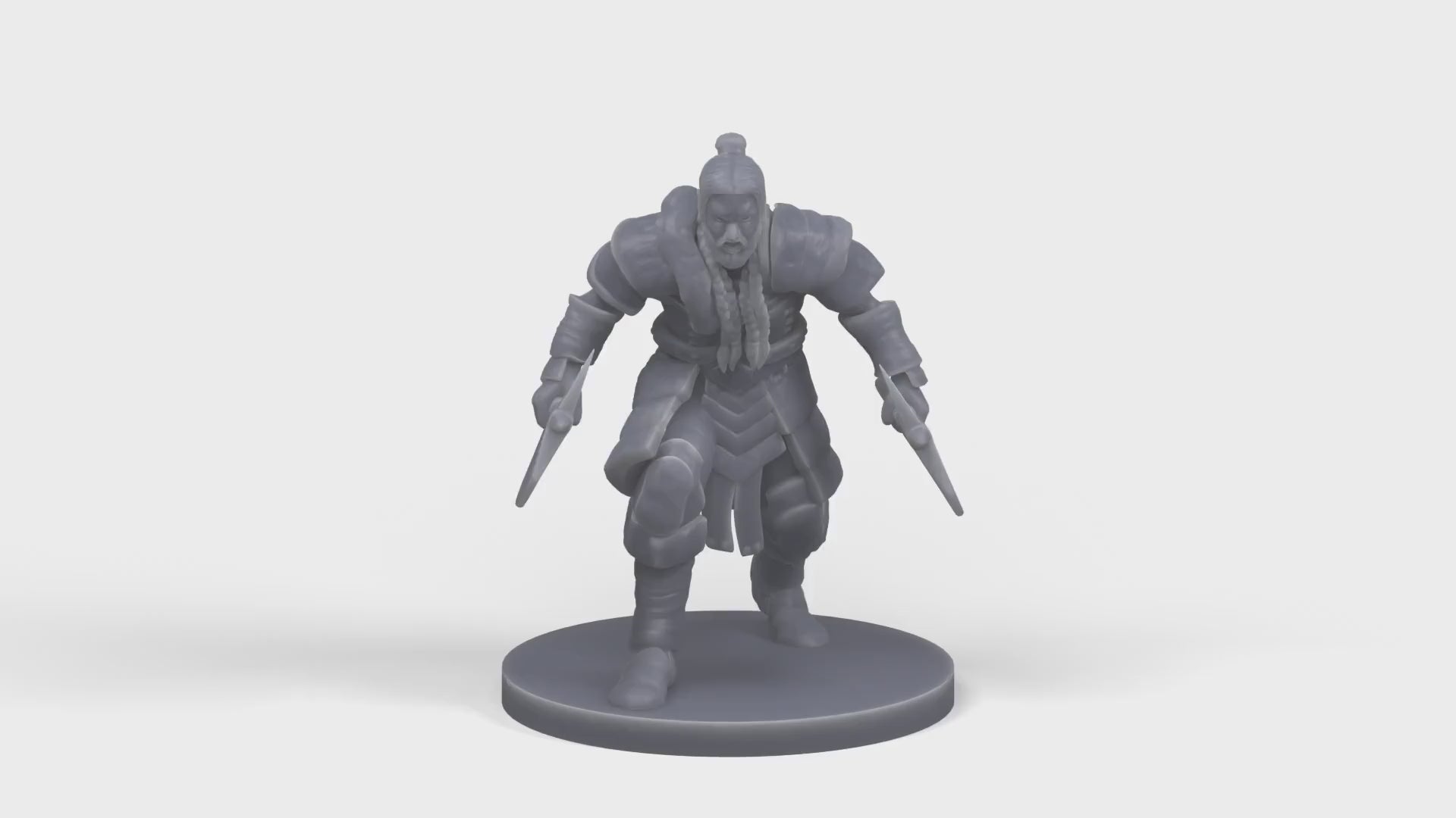 Rotating view of the Human Barbarian twin-blade miniature.